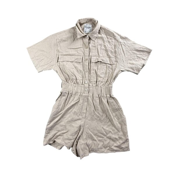 Abercrombie & Fitch Romper Womens XXS Petite Utility Linen Blend Short Sleeve - Picture 1 of 11